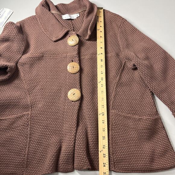 Willow Cardigan Sweater M Brown Heavy Knit Cotton Boho Lagenlook Wooden Buttons - Picture 11 of 14